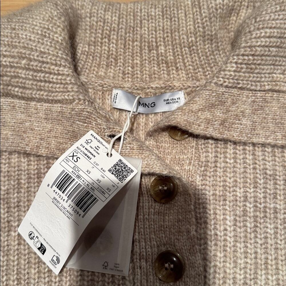 Mango CAMP-COLLAR KNIT SWEATER Sand XS - Picture 11 of 12